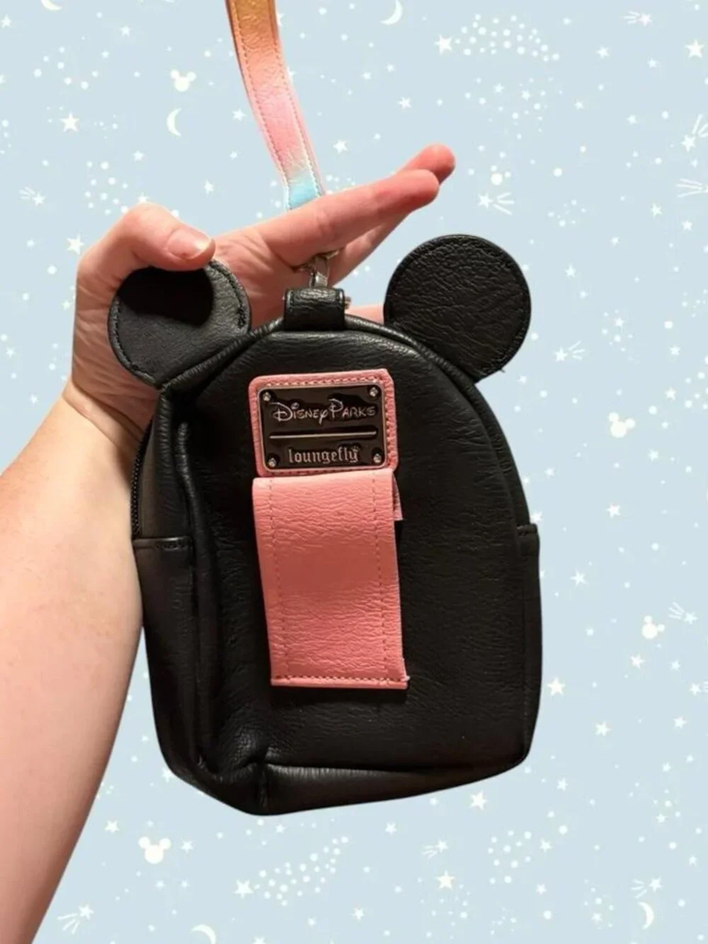 Disney Parks Loungefly Minnie Mouse Rainbow Sequin Mini Backpack wristlet